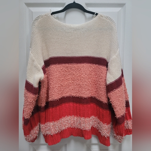 Umgee Women's Shag Colorblock Long Sleeve Sweater Size Large - Picture 2 of 4